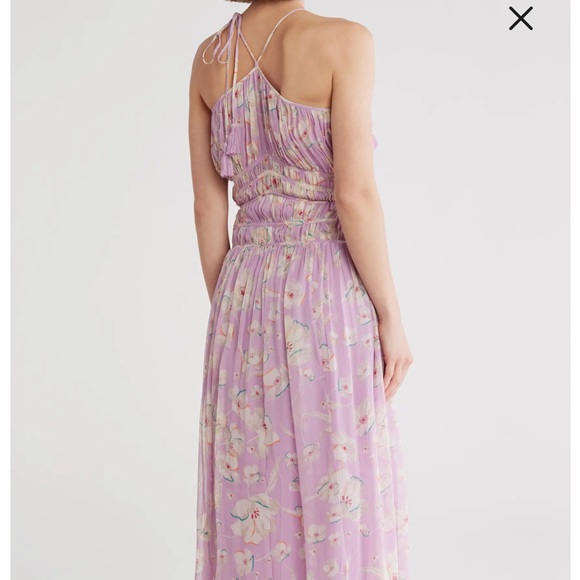 NWT Joie Lyall Shirred Silk Gown Midi Dress Size Medium Lavender Purple - Picture 2 of 3